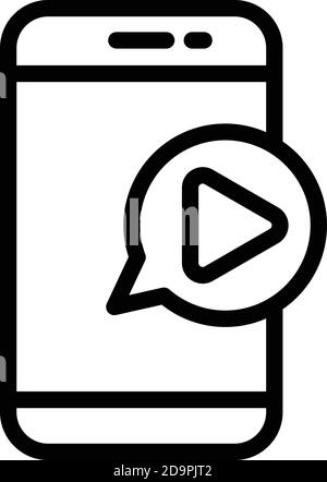 Phone video play icon. Outline phone video play vector icon for web design isolated on white background Stock Vector
