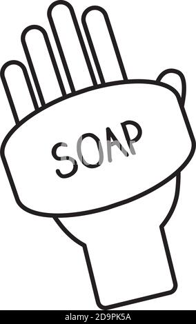 soap bar icon over white background, flat style, disinfection and ...