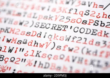 Secret code words written with a typewriter. Stock Photo