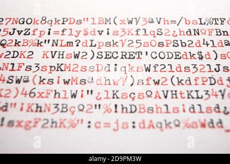 Secret code words written with a typewriter. Stock Photo