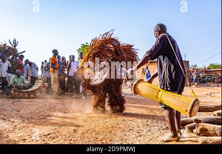 Dances With A Hawk Mask Of Bwa People, Burkina Faso Stock Photo