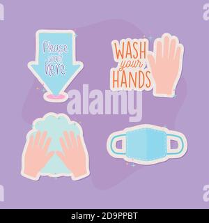 set of four covid19 pandemic stickers Stock Vector