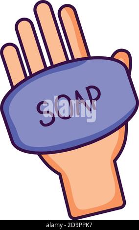 soap bar icon over white background, line fill style, disinfection and ...