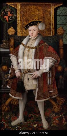 King Edward VI of England (1537-1553). King of England and Ireland from 1547 to 1553. The only son of king Henry VIII and his third wife Jane Seymour. Edward succeeded his father in 1547 aged nine. In January 1553 Edward showed the first signs of tuberculosis, dying that same year. Portrait by the workshop associated with Master John. Oil on panel (155,6 x 81,3 cm), c. 1547.  National Portrait Gallery. London, England, United Kingdom. Stock Photo