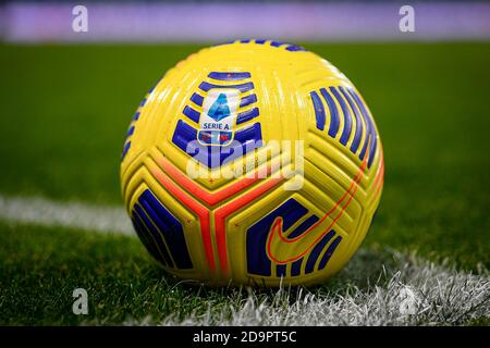 Reggio Emilia, Italy - 06 November, 2020: Official Serie A match ball 'Nike Flight Hi-Vis' is seen during the Serie A football match between US Sassuolo and Udinese Calcio. The match ended 0-0 tie. Credit: Nicolò Campo/Alamy Live News Stock Photo