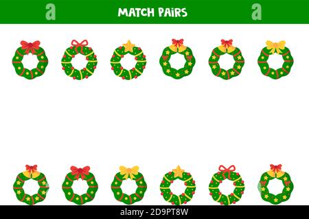 Match pairs of Christmas wreaths. Game for kids. Stock Vector