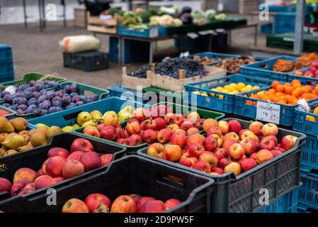 Colorful fruits and vegetables in an open market Stock Photo