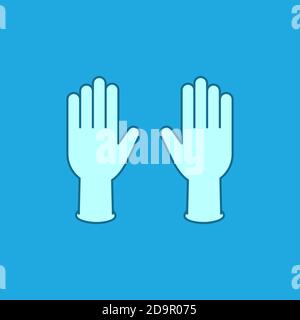 Protective medical gloves. Pair of rubber gloves. Latex gloves sign or symbol. Personal protection. Blue background. Fighting infectious disease Stock Vector