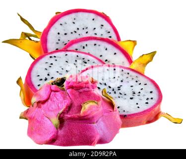 Sliced ​​dragon fruit close-up isolated on a white background. Stock Photo