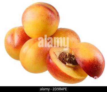 Ripe nectarines close-up isolated on white background. Stock Photo
