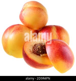 Ripe nectarines close-up isolated on white background. Stock Photo
