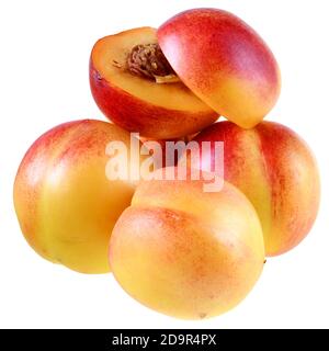 Ripe nectarines close-up isolated on white background. Stock Photo