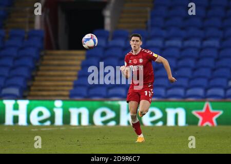 Cardiff, UK. 06th Nov, 2020. Callum O'Dowda of Bristol City in action. EFL Skybet championship match, Cardiff city v Bristol City at the Cardiff City Stadium in Cardiff, Wales on Friday 6th November 2020. this image may only be used for Editorial purposes. Editorial use only, license required for commercial use. No use in betting, games or a single club/league/player publications. pic by Andrew Orchard/Andrew Orchard sports photography/Alamy Live news Credit: Andrew Orchard sports photography/Alamy Live News Stock Photo