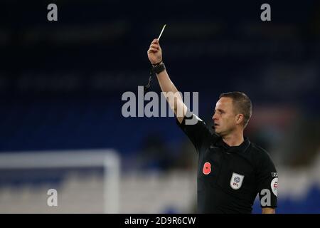 Cardiff, UK. 06th Nov, 2020. Referee David Webb in action. EFL Skybet championship match, Cardiff city v Bristol City at the Cardiff City Stadium in Cardiff, Wales on Friday 6th November 2020. this image may only be used for Editorial purposes. Editorial use only, license required for commercial use. No use in betting, games or a single club/league/player publications. pic by Andrew Orchard/Andrew Orchard sports photography/Alamy Live news Credit: Andrew Orchard sports photography/Alamy Live News Stock Photo