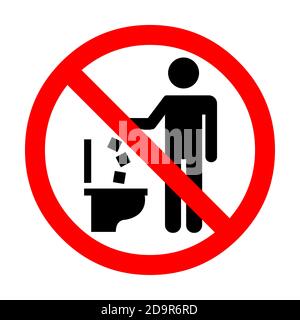 Do not litter in toilet icon. Keep clean sign. No to throw garbage into ...