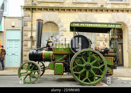 A steam engine/ steam locomotive on display in the street for Trevithick Day celebrations in Camborne, Cornwall.  The event is a Cornish tradition Stock Photo