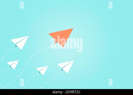 The red airplane is in the lead, while the white one follows it. Stock Vector