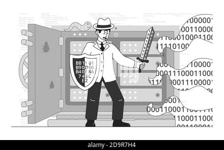 White hacker protects the information system from hacker's attack Stock Vector