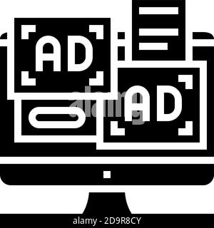 advertisement banners on computer screen glyph icon vector illustration Stock Vector