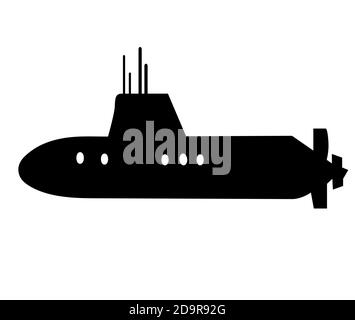 Flat style submarine, symbol of underwater weapon. icon ib black color. Vector illustration isolated on white background. Stock Vector