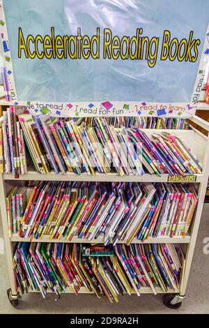 Miami Florida,Liberty City Charles Drew Elementary School,inside library Accelerated Reading Books, Stock Photo