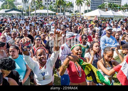Miami Florida,Biscayne Boulevard Bayfront Park,Greater Miami Mardi Gras festival free music concert performance,live entertainment show crowd audience Stock Photo
