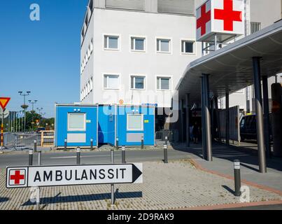 Finnish Sign Guiding Ambulances To First Aid Entrance At Kuopion 