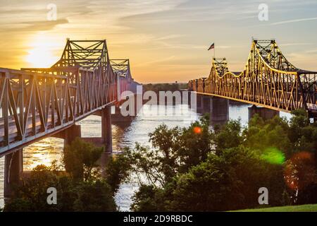 Mississippi Vicksburg Mississippi River Bridges,sunset,