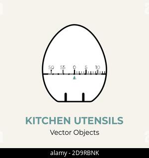 kitchen timer egg vector illustration. Vector line illustration isolated. Kitchen timer egg logo icon cafe menu banner Stock Vector