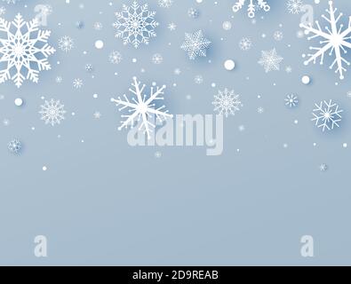 Christmas holiday frame with paper cut style snowflakes. Dark blue ...