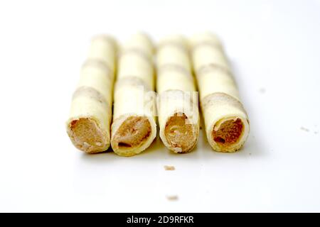 waffle rolls,on white background sweet food concept Stock Photo
