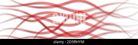 Abstract background of wavy intertwining lines with shadows, red on white Stock Vector