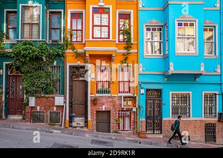 Colorful houses of Kiremit Cadessi in Balat district of Istambul Stock Photo