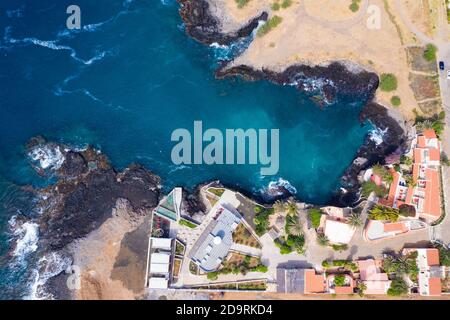 Aerial view of Tarrafal coast (ponta de atum) in Santiago island in Cape Verde - Cabo Verde Stock Photo