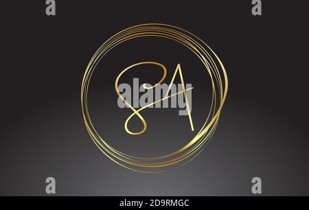 Golden Letters SA S A signature monogram vector logo. Simple SA S A Icon with Circular Pattern. Creative Handwritten Vector Illustration with letter S Stock Vector