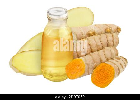 Curcuma and ginger shot isolated against white background Stock Photo