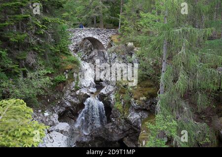 View of Lower Bridge over the Falls of Bruar, Perthshire, Scotland, UK. Stock Photo