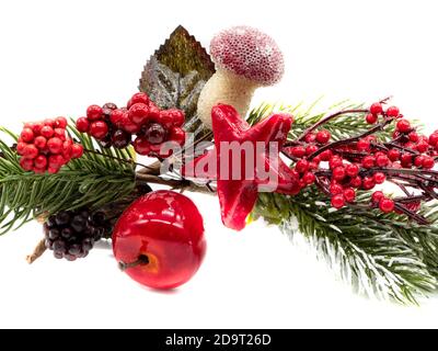 Colorful Christmas decorations isolated on white background Stock Photo