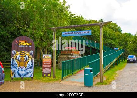 View of the entrance of Port Lympne Reserve -a breeding sanctuary for rare and endangered animals,Lympne,Kent,UK Stock Photo