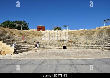 Ancient Greco-Roman Amphitheatre at Kourion Archaeological Site, southern Cyprus Stock Photo