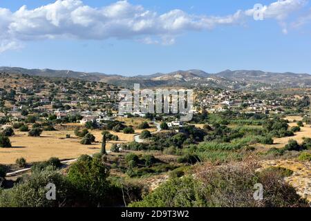 View toward village of Tochni in Larnaca District of southern Cyprus with Troodos mountains in background Stock Photo