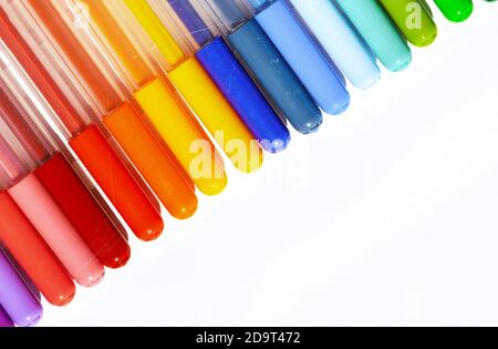 Multicolored markers or felt-tip pens on a white background. Stock Photo
