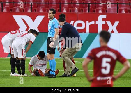 Sevilla, 07/11/2020. Primera Division Spanish League. LaLiga. Ramón Sánchez-Pizjuán Stadium. Sevilla FC - CA Osasuna. Marcos Acuna (Sevilla FC) during the match. Photographer: Juan Jose Ubeda/PROSHOTS. Credit: Pro Shots/Alamy Live News Stock Photo