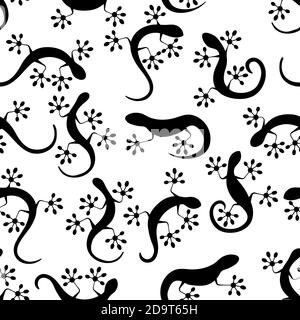 Lizard gecko climbing balck silhouette abstract seamless pattern vector illustration. Stock Vector