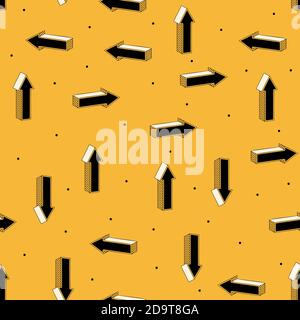 Seamless pattern of arrows retro design on a yellow background. Stock Vector