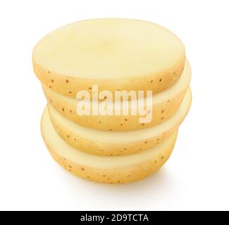 Raw potato slices on top of each other isolated on white background Stock Photo