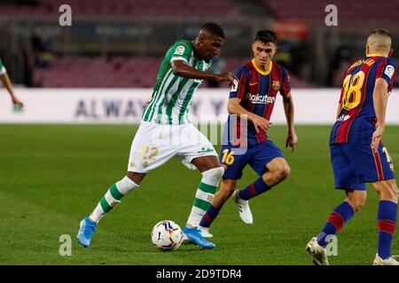 Barcelona, Spain. 07th Nov, 2020. Emerson of Real Betis Balompie in action during the Liga Santander match between FC Barcelona and Real Betis Balompie at Camp Nou in Barcelona, Spain. Credit: Dax Images/Alamy Live News Stock Photo