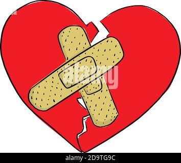 Broken heart with bandage vector illustration sketch doodle hand drawn with black lines isolated on white background Stock Vector