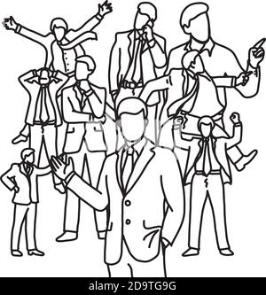 outline businessman with many activities vector illustration sketch doodle hand drawn with black lines isolated on white background Stock Vector