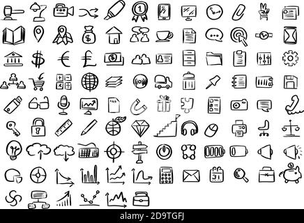 business icon set vector illustration sketch doodle hand drawn with black lines isolated on white background Stock Vector